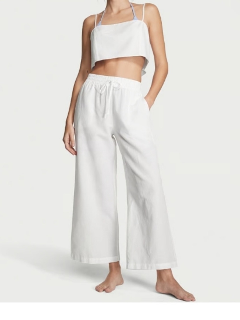 Victoria's Secret Like New White Linen Lounge/Beach pants and Top (Small)